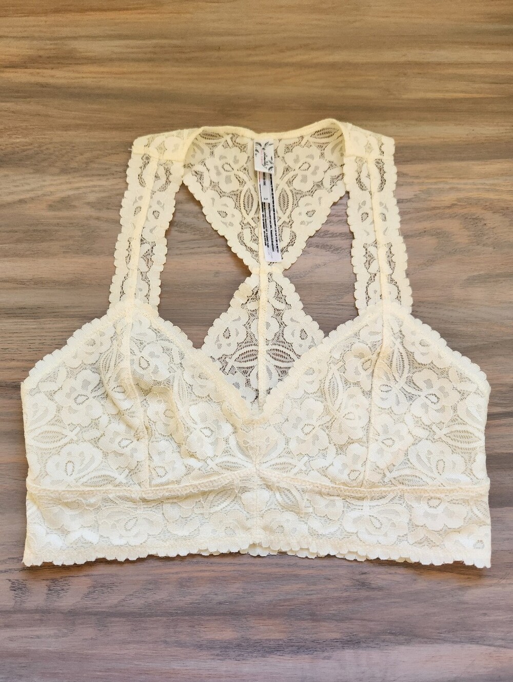 Free People Intimately Lace Racerback Bralette Ivory Floral Stretch Bra Sz Small